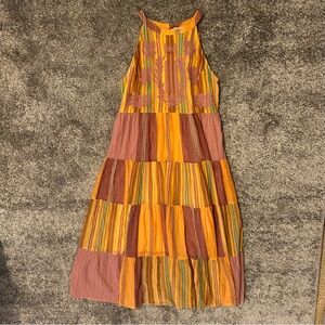 Sundance Maxi Sundress Women’s S Orange Pink Embroidered Cotton Lined Tiered NWT